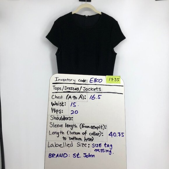 St John Black Textured Jewel Neck Pleated A-Line Short Sleeve Dress size ~S - Picture 15 of 16